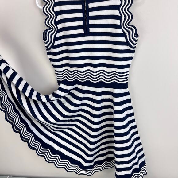 Milly Mini Textured Wave Flare Dress Navy Blue Stripes 7/8 NWT - Picture 9 of 10